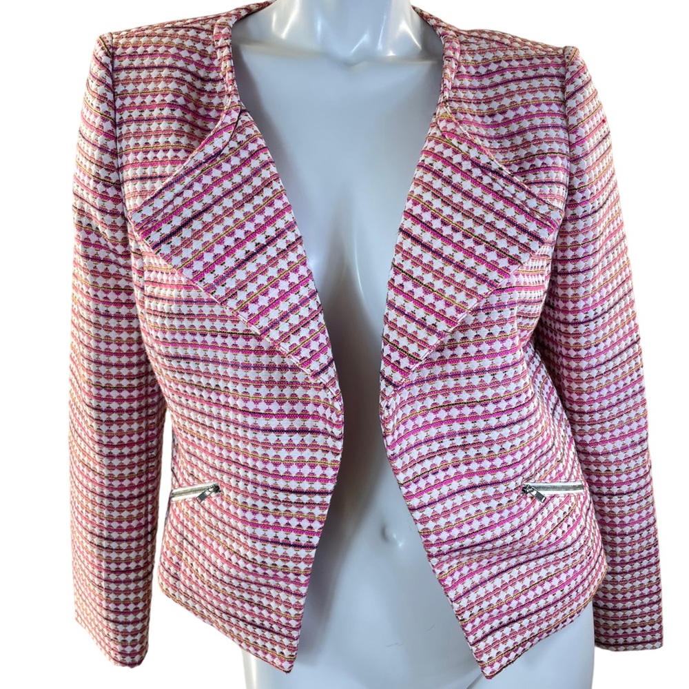 Halogen Pink & White Open Front Blazer with 2 Zippered Side Pockets in Medium